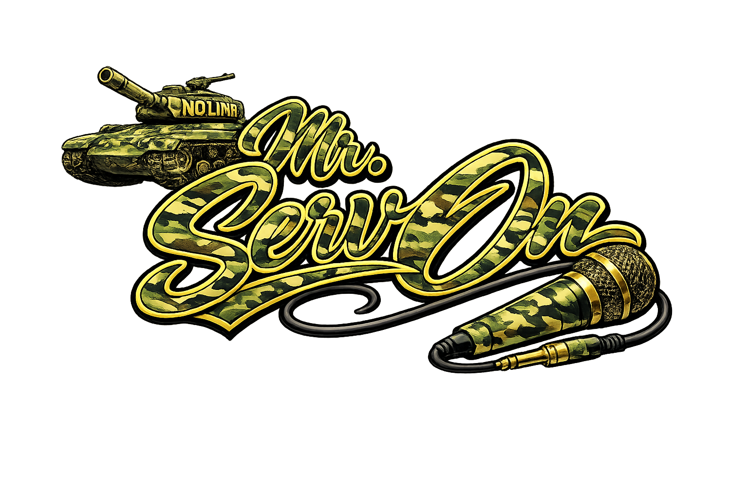 Mr. Serv-On camo & gold logo