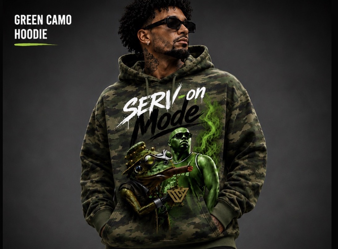 SERV-ON MODE Green Camo Hoodie